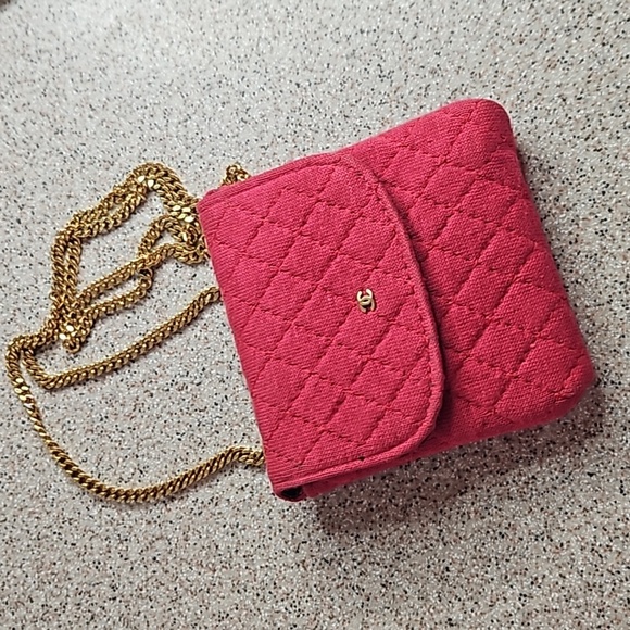 Chanel Red Cloth Front Flap Micro Gold Chain Purse Bag - Picture 1 of 8